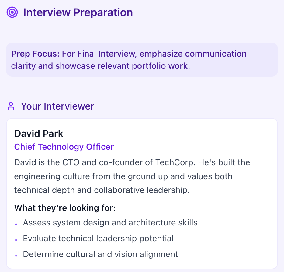 AI-powered interview preparation with sample questions for candidates and interviewers